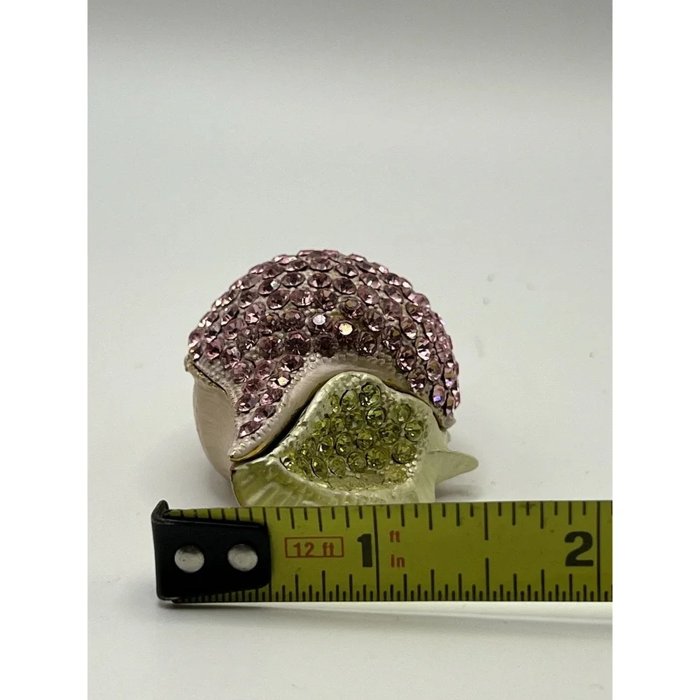 Pink Coastal Conch Seashell Trinket Box, Magnetic Hinged Jeweled Rhinestones